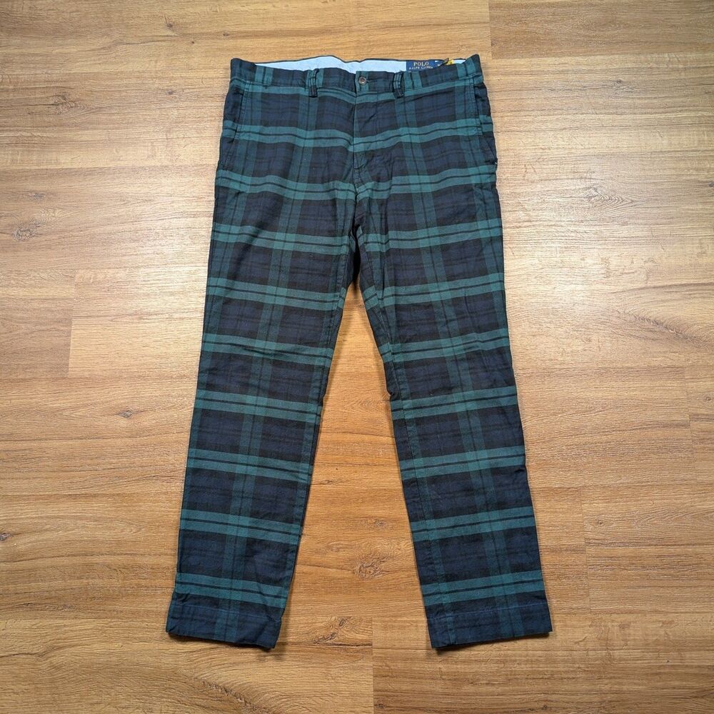 Polo Ralph Lauren Chino Pants Mens 34x30(29) Blackwatch Plaid Stretch Straight